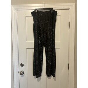 Limited Black Sequin Pants High Rise Wide Leg Side Zip Women’s Size 16  W Party